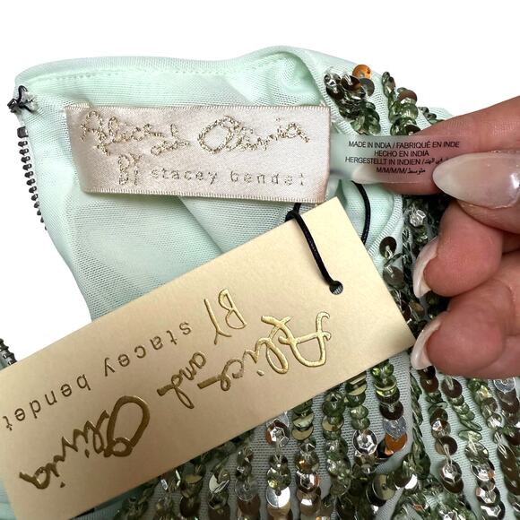 ALICE + OLIVIA Delaina Long Sleeve Sea Green Sequin Crop Top - Picture 14 of 14